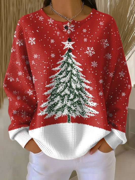 Monica | Maglione Natalizio Rosso con Albero di Natale