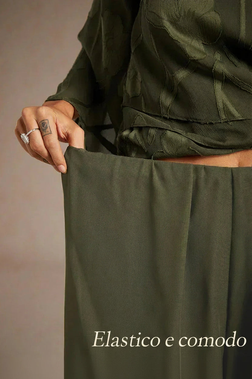 Tiziana | Pantaloni a Gamba Dritta con Inserto in Chiffon