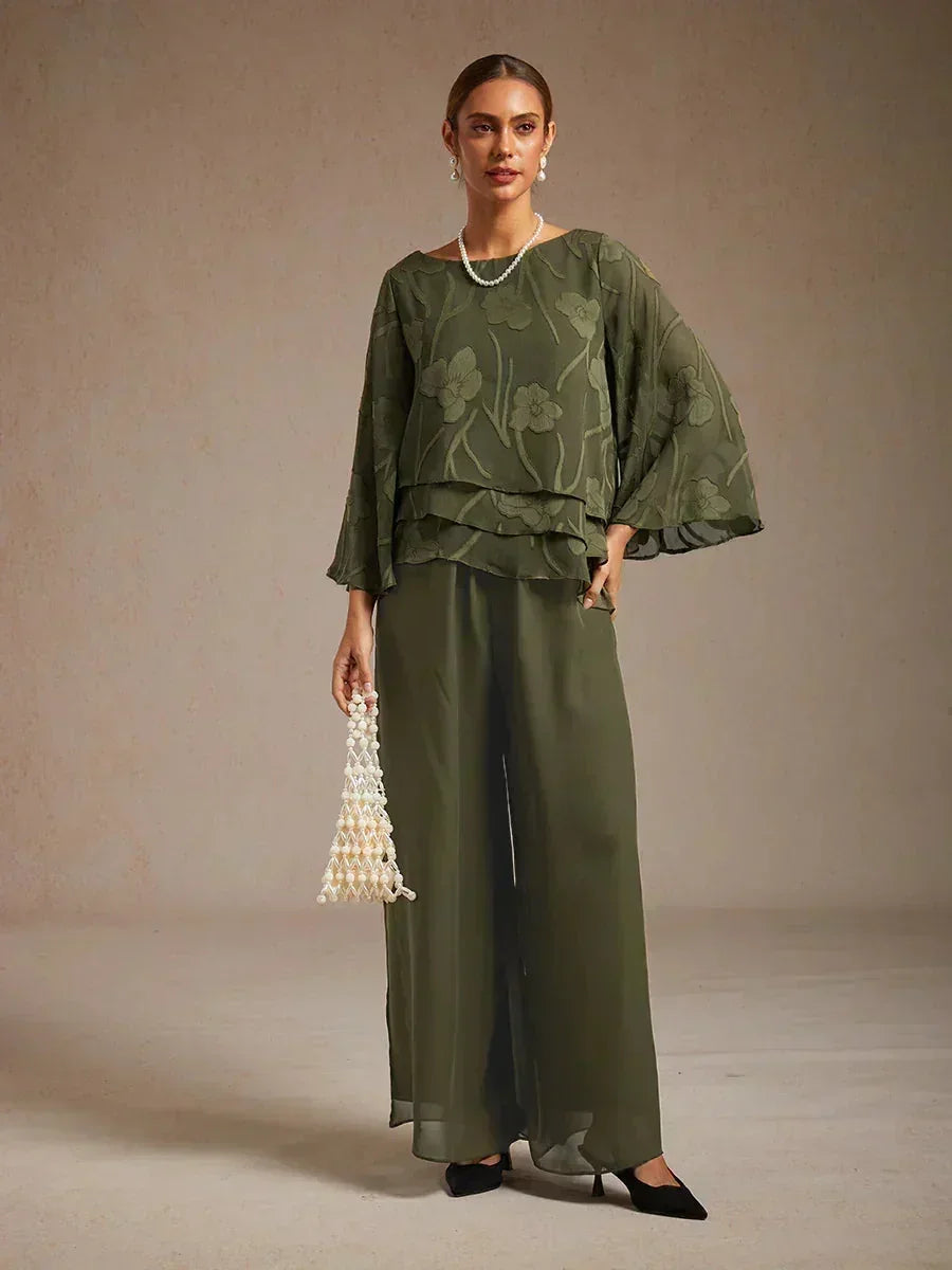 Tiziana | Pantaloni a Gamba Dritta con Inserto in Chiffon