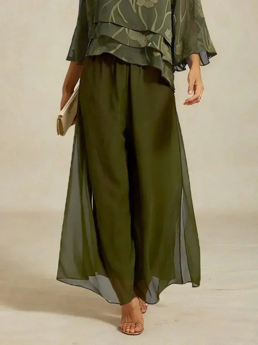 Tiziana | Pantaloni a Gamba Dritta con Inserto in Chiffon