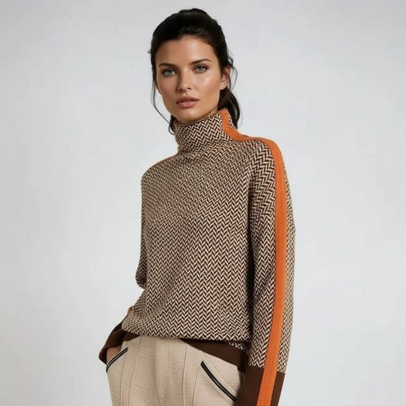 Maglione Collo Alto a Righe Elegante