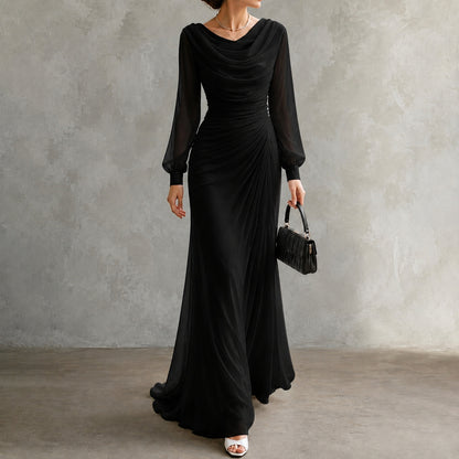 Ilaria | Abito Maxi Elegante a Collo Drappeggiato