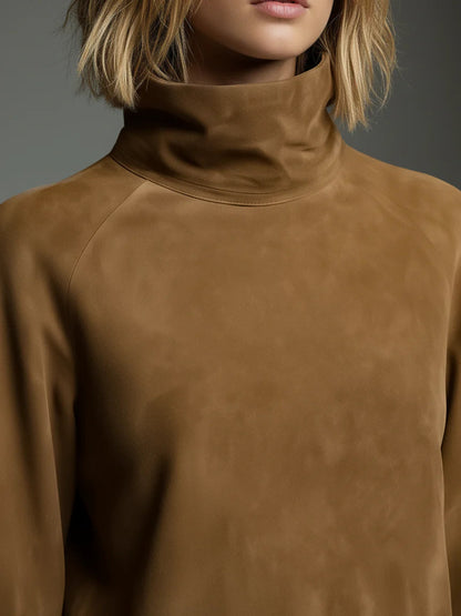 Severina | Mini Abito Oversize Effetto Suede con Collo Alto