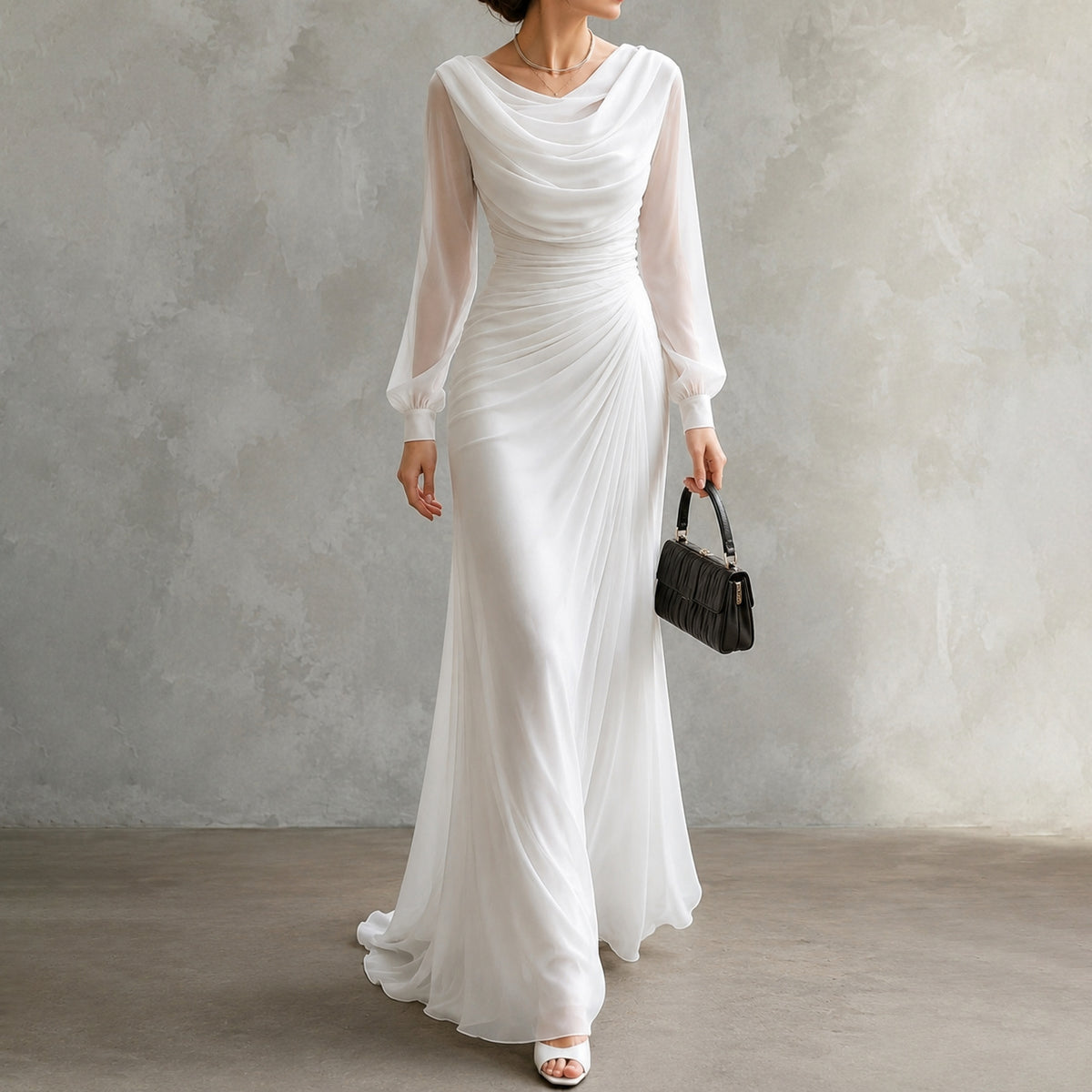 Ilaria | Abito Maxi Elegante a Collo Drappeggiato