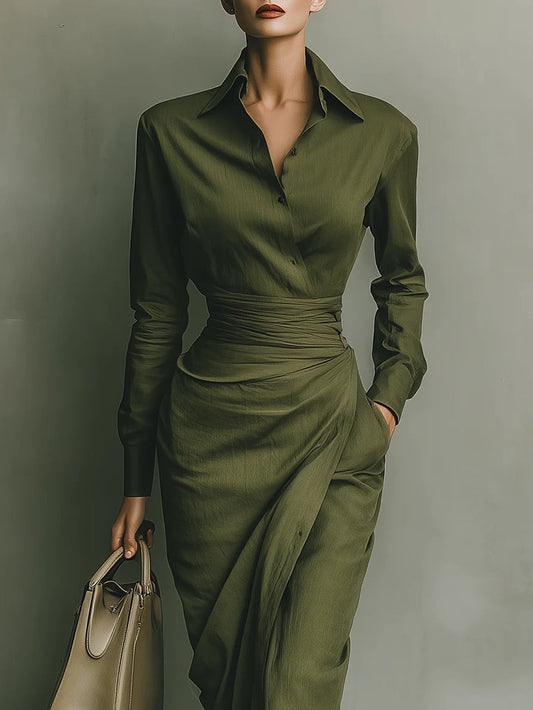Maxi Abito in Misto Cotone Verde Militare