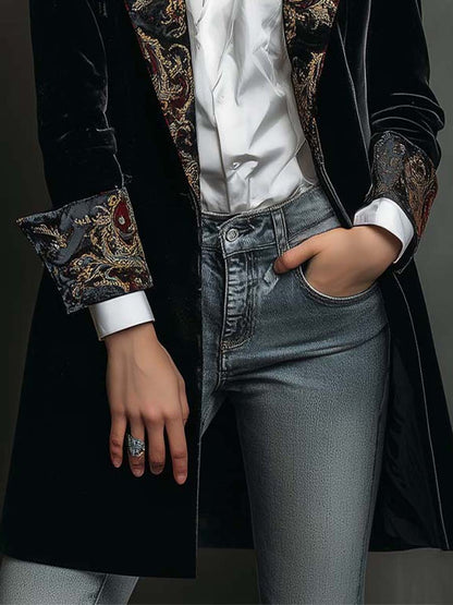 Leontina | Blazer Sottile Stampato Barocco Nero
