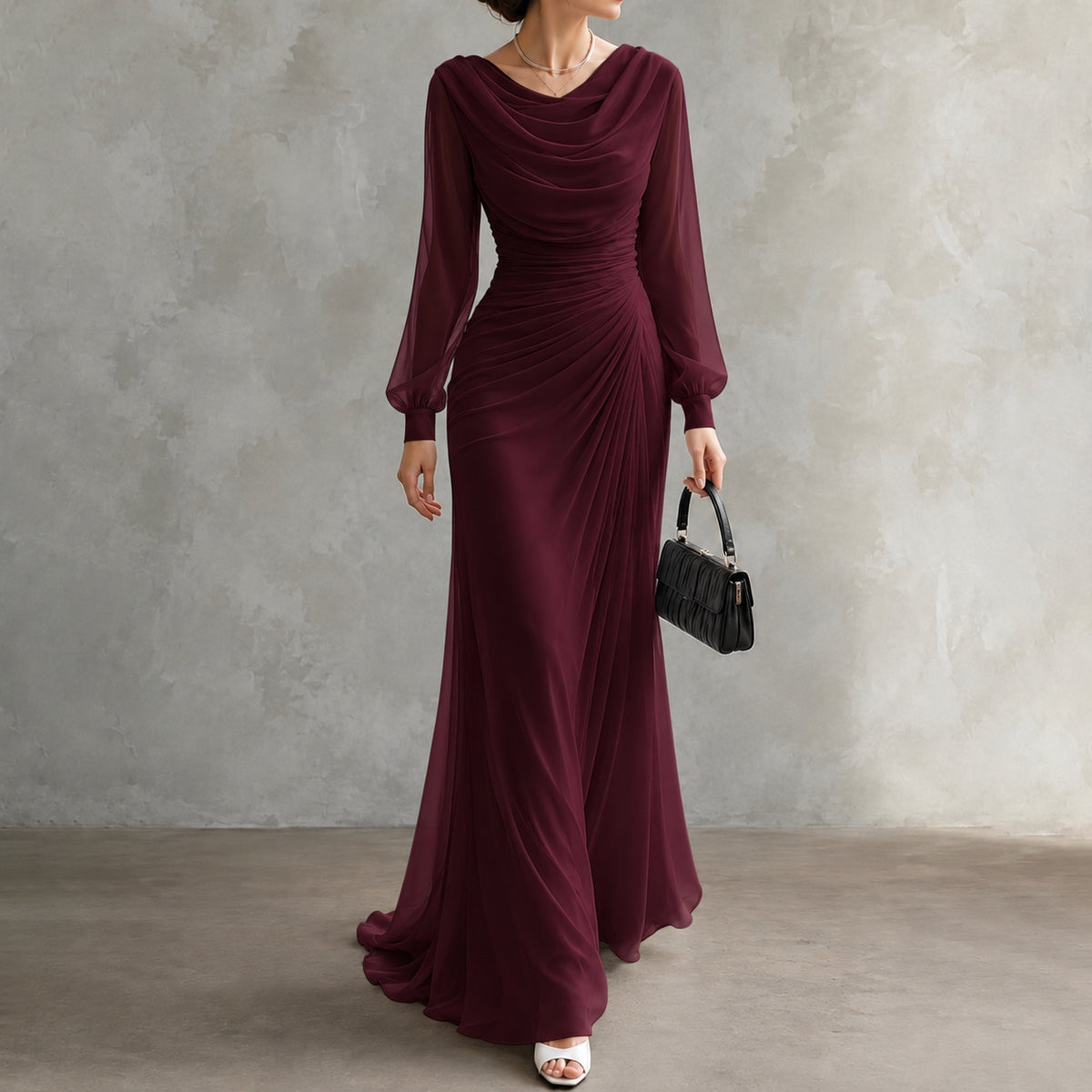 Ilaria | Abito Maxi Elegante a Collo Drappeggiato