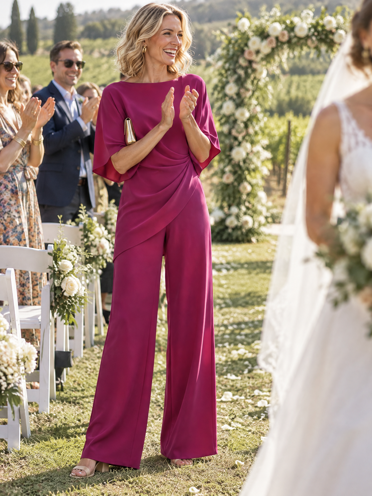 Loretta | Completo Due Pezzi con Blusa Drappeggiata e Pantaloni a Gamba Larga