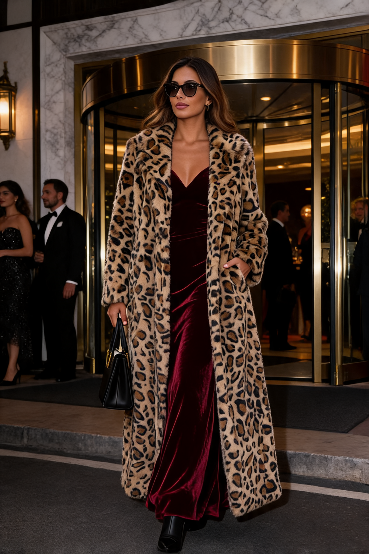 Selvaggia | Cappotto Lungo Leopardato in Pelliccia Sintetica con Cintura