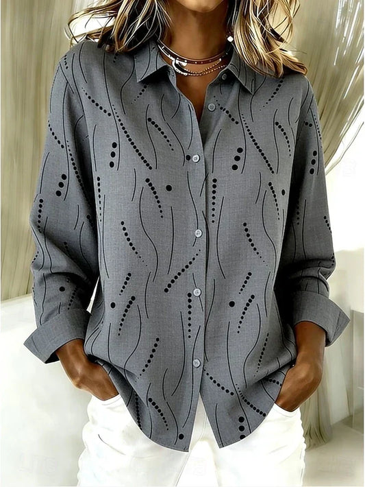 Adalgisa | Camicia Oversize con Bottoni e Stampa a Puntini e Linee