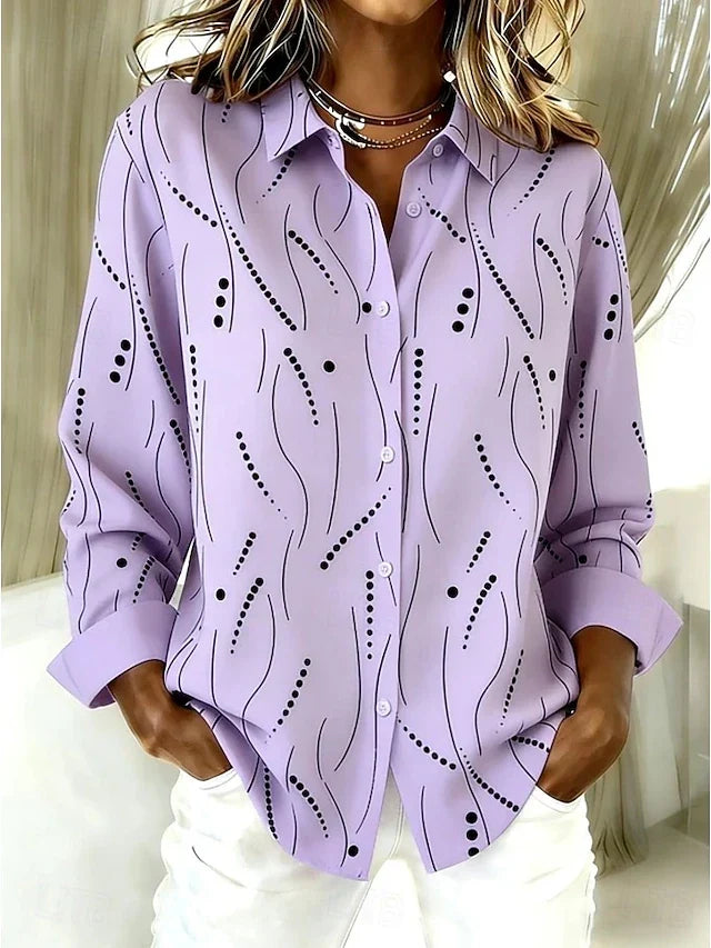 Zelia | Camicia Viola con Bottoni e Stampa Astratta