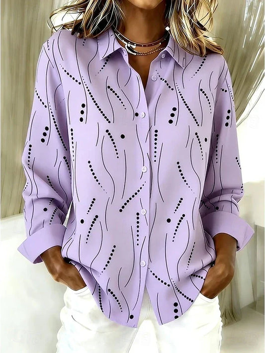 Zelia | Camicia Viola con Bottoni e Stampa Astratta