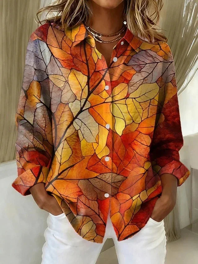 Albina | Camicia Vintage con Bottoni e Stampa Botanica