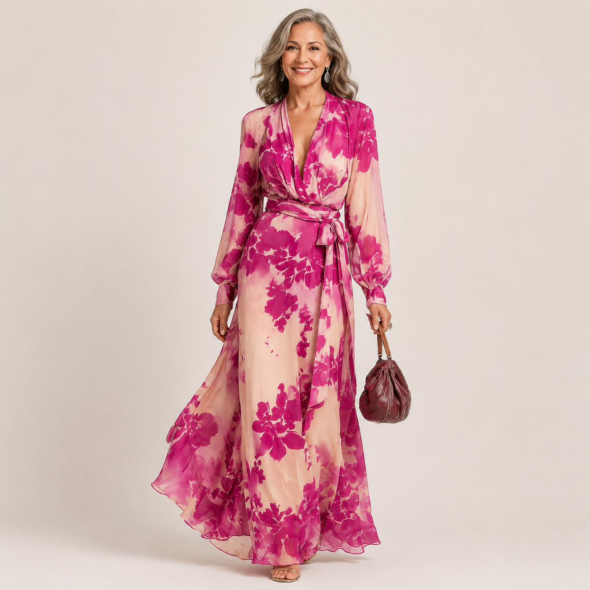 Giulietta | Abito Maxi Floreale con Scollo a V e Cintura
