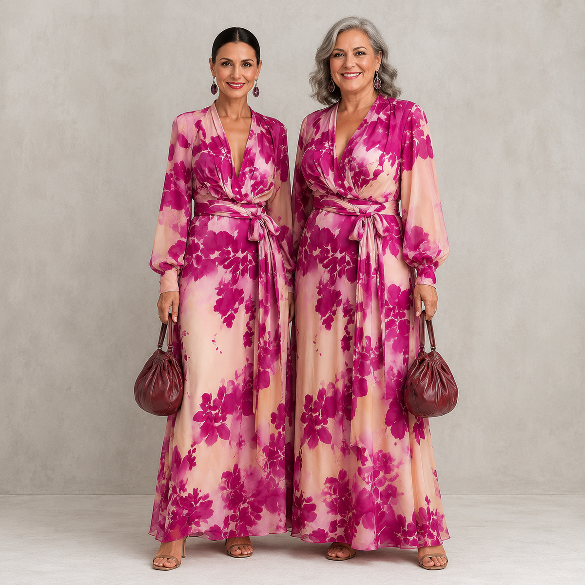 Giulietta | Abito Maxi Floreale con Scollo a V e Cintura