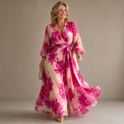 Giulietta | Abito Maxi Floreale con Scollo a V e Cintura