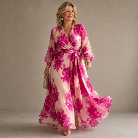 Giulietta | Abito Maxi Floreale con Scollo a V e Cintura