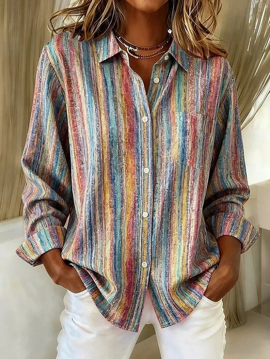 Filomena | Camicia Vintage a Righe Multicolore con Taschino