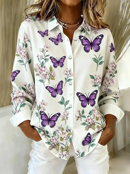 Enrica | Camicia con Bottoni e Stampa a Farfalle e Fiori