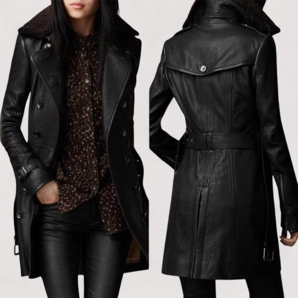 Valentina – Elegante Cappotto Lungo in Pelle 3/4