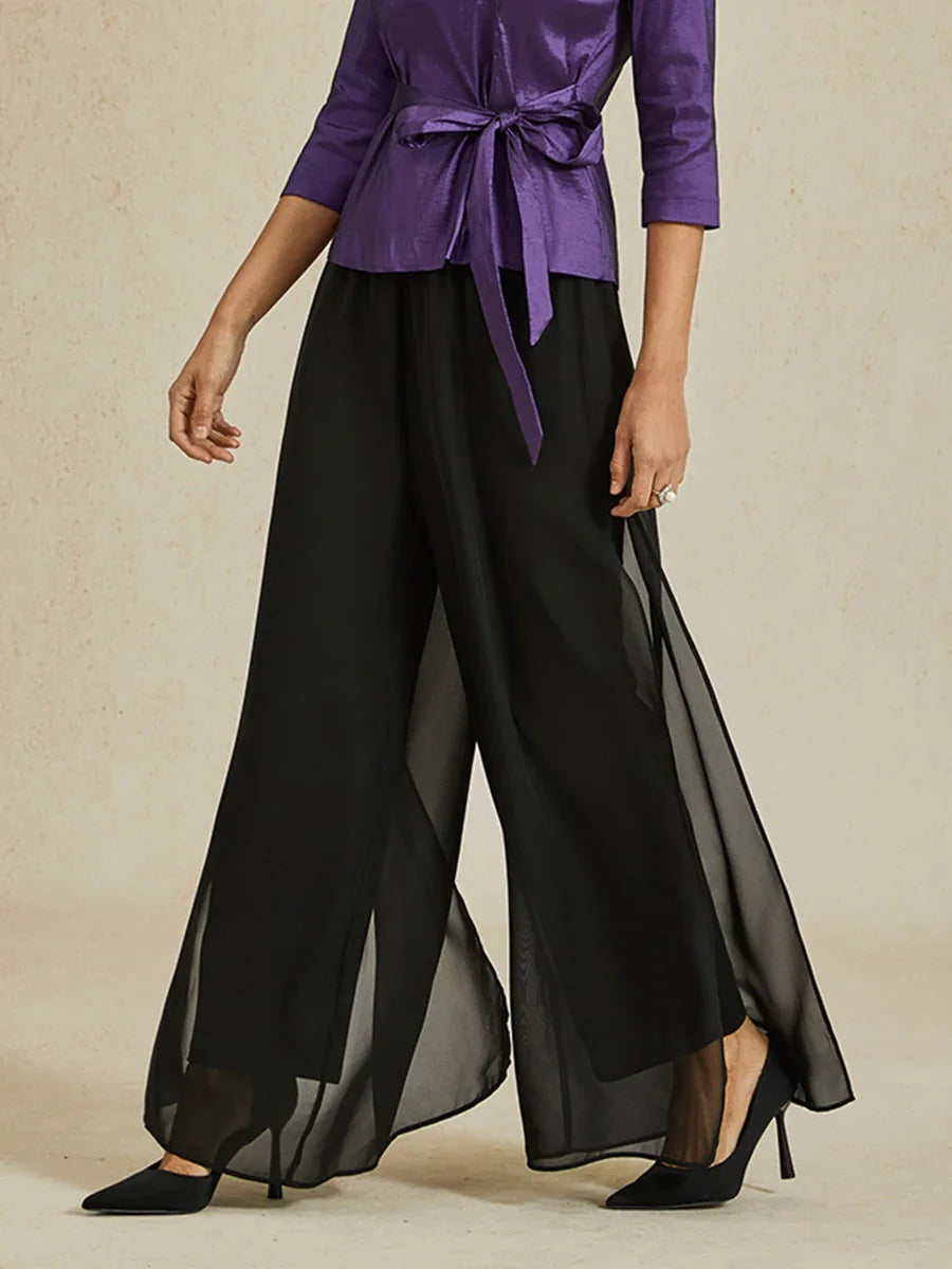 Tiziana | Pantaloni a Gamba Dritta con Inserto in Chiffon