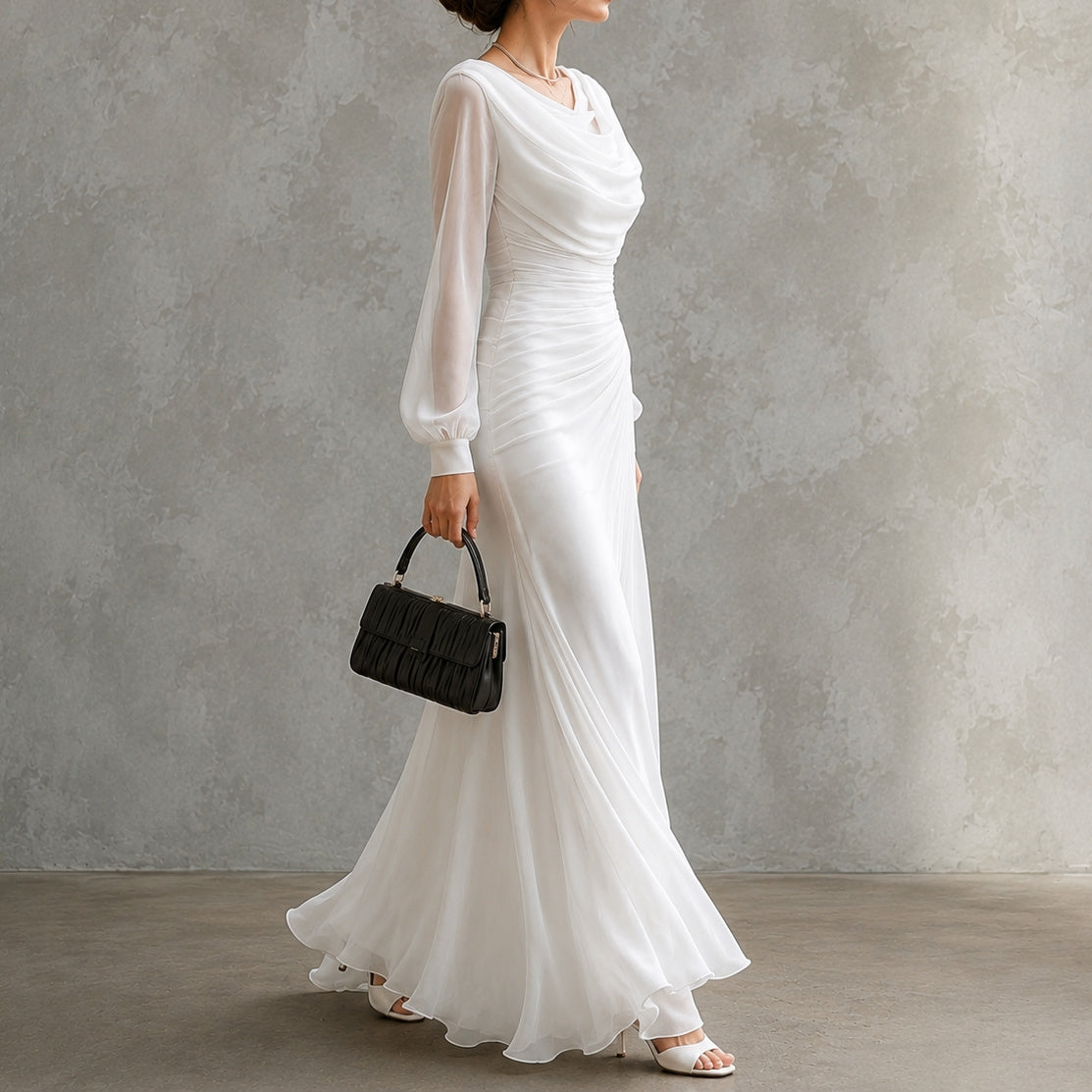 Ilaria | Abito Maxi Elegante a Collo Drappeggiato