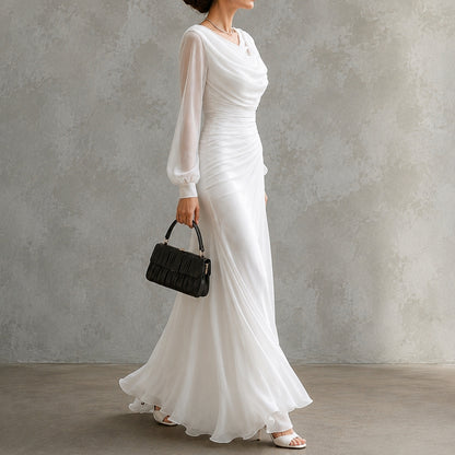 Ilaria | Abito Maxi Elegante a Collo Drappeggiato