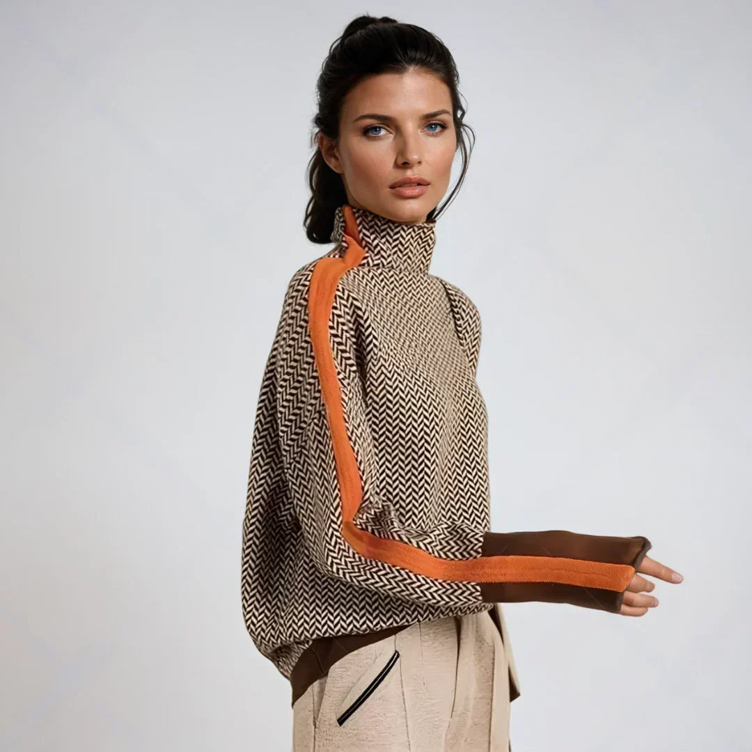 Maglione Collo Alto a Righe Elegante