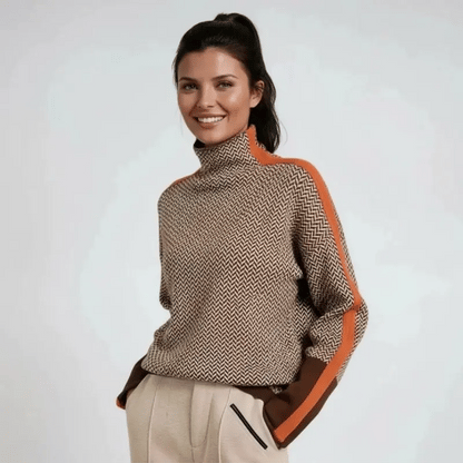 Maglione Collo Alto a Righe Elegante
