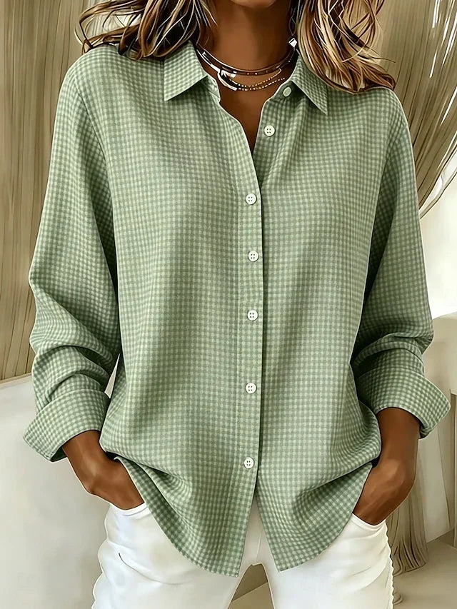 Elda | Camicia a Quadretti Vichy con Bottoni Perlati e Tasche