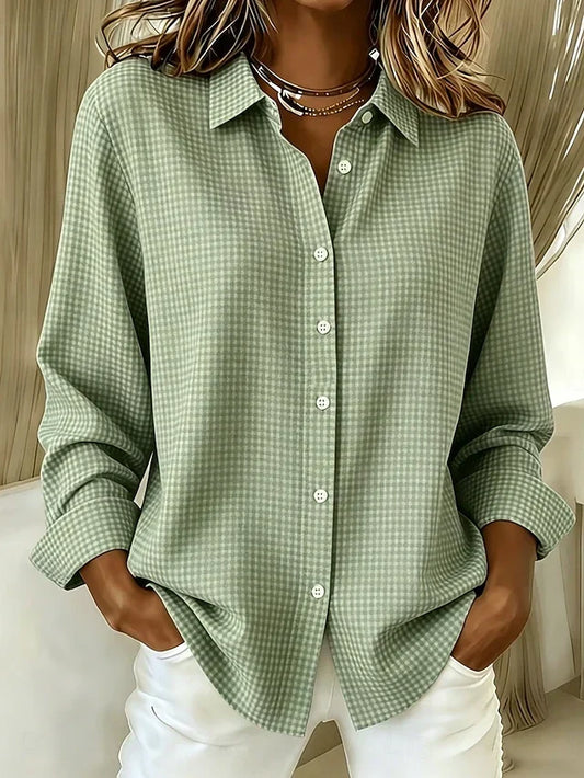 Elda | Camicia a Quadretti Vichy con Bottoni Perlati e Tasche