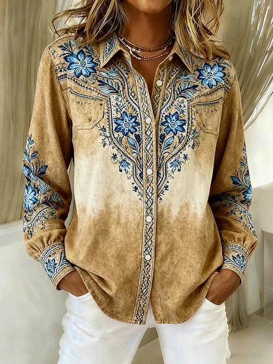 Germana | Camicia Vintage Western con Stampa Floreale