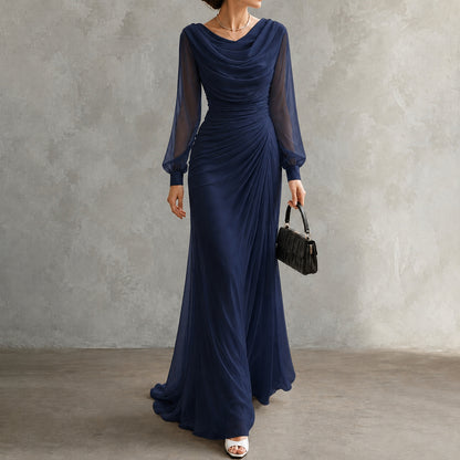 Ilaria | Abito Maxi Elegante a Collo Drappeggiato