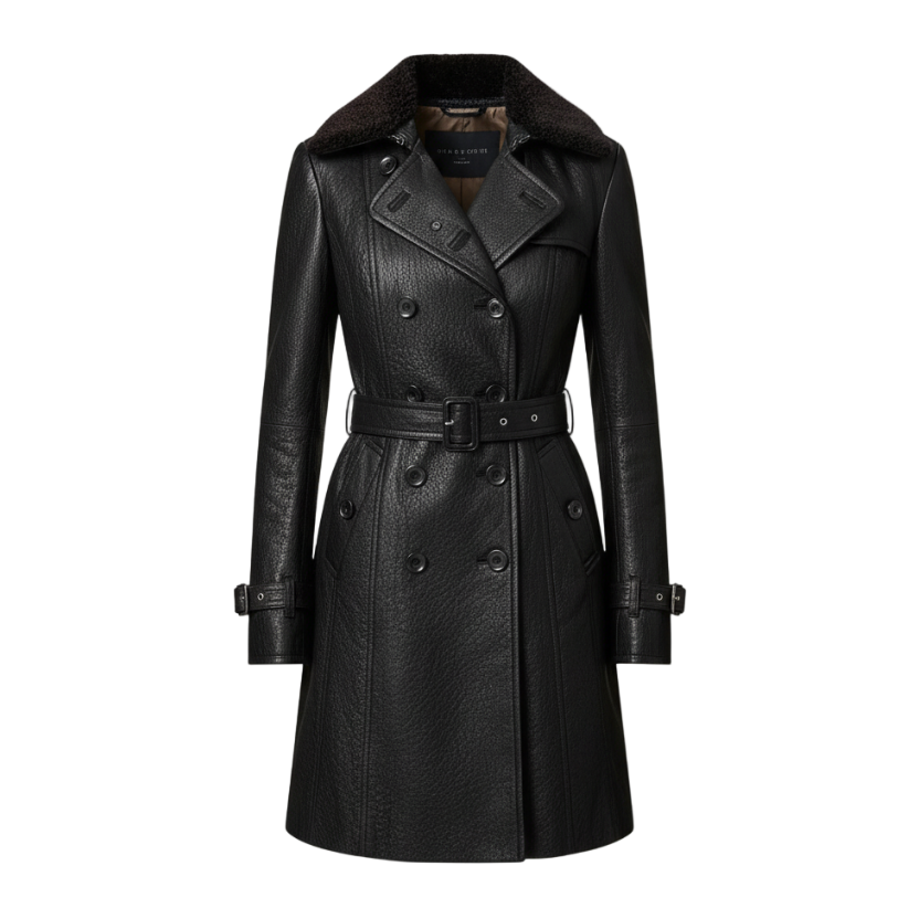 Valentina – Elegante Cappotto Lungo in Pelle 3/4