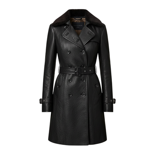 Valentina – Elegante Cappotto Lungo in Pelle 3/4