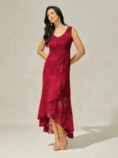 Stefania | Abito da Sera in Chiffon a Motivi Floreali con Orlo Asimmetrico
