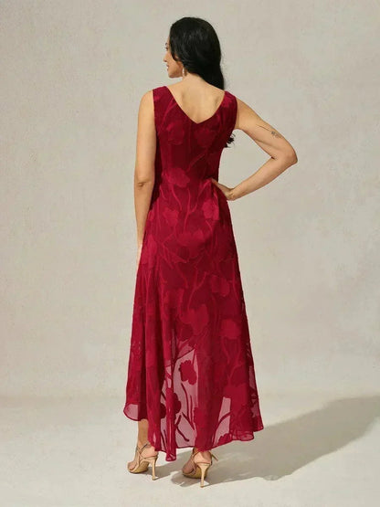 Stefania | Abito da Sera in Chiffon a Motivi Floreali con Orlo Asimmetrico