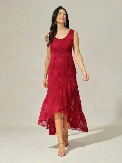 Stefania | Abito da Sera in Chiffon a Motivi Floreali con Orlo Asimmetrico