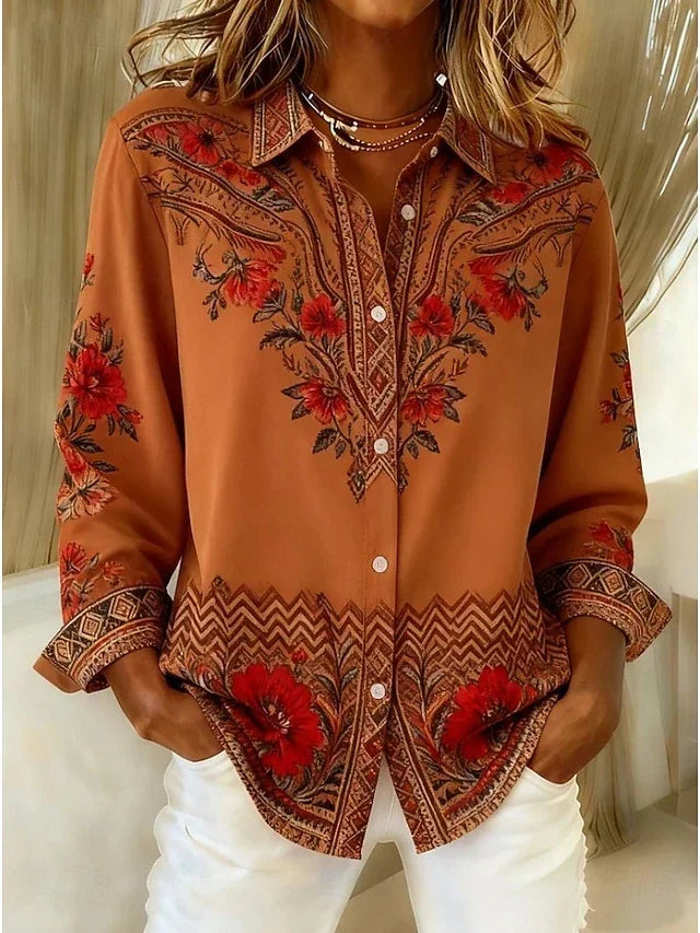 Franca | Camicia Terracotta con Bottoni e Stampa Floreale Paisley