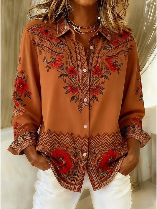 Franca | Camicia Terracotta con Bottoni e Stampa Floreale Paisley